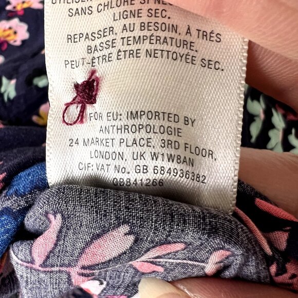 Anthropologie Meadow Rue Blouse Top 6 Eldoret Navy Pink Floral Wrap Short Sleeve - Picture 10 of 12